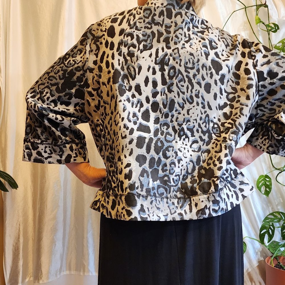 Denim Snow Leopard Open Front Jacket 4x - Picture 13 of 13
